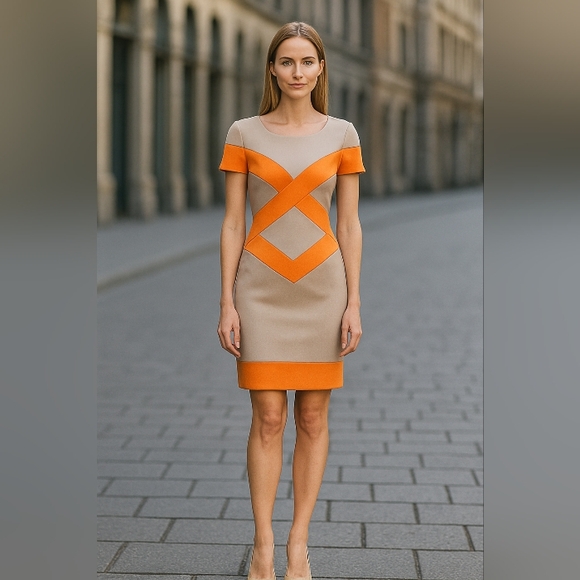 Topshop Dresses & Skirts - NWT Orange and Tan Geometric Open Back Mini Dress